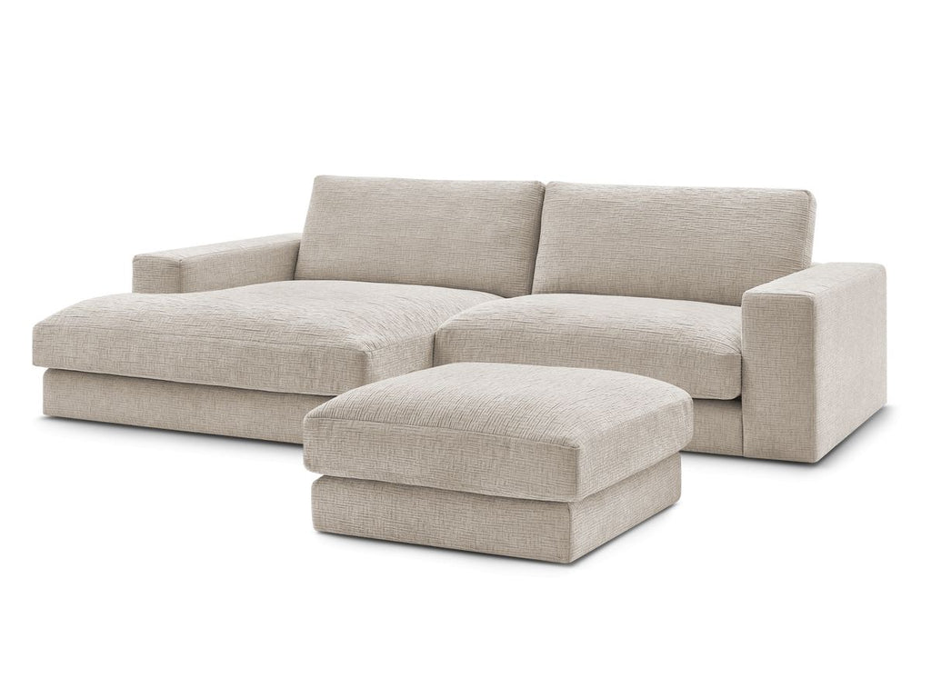Canapé d'angle fixe LEONARD tissu texturé avec pouf