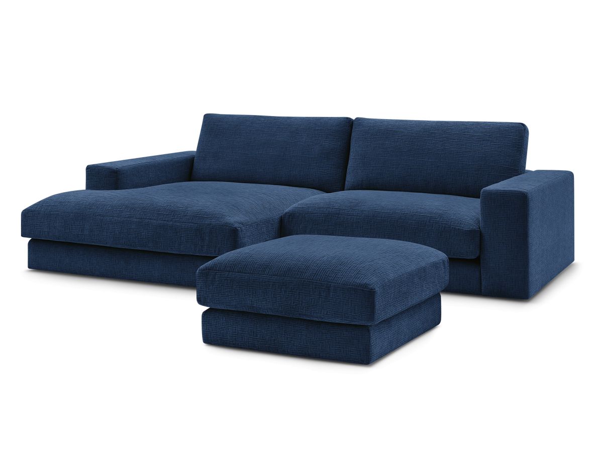 Canapé d'angle fixe LEONARD tissu texturé avec pouf