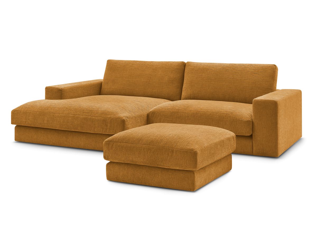 Canapé d'angle fixe LEONARD tissu texturé avec pouf