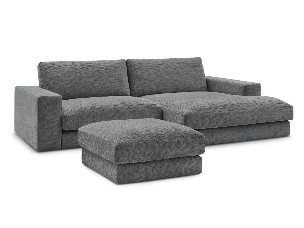 Canapé d'angle fixe LEONARD tissu texturé avec pouf