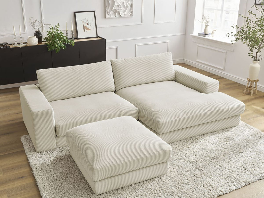 Canapé d'angle fixe LEONARD velours côtelé avec pouf
