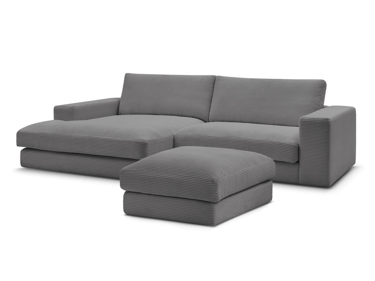 Canapé d'angle fixe LEONARD velours côtelé avec pouf