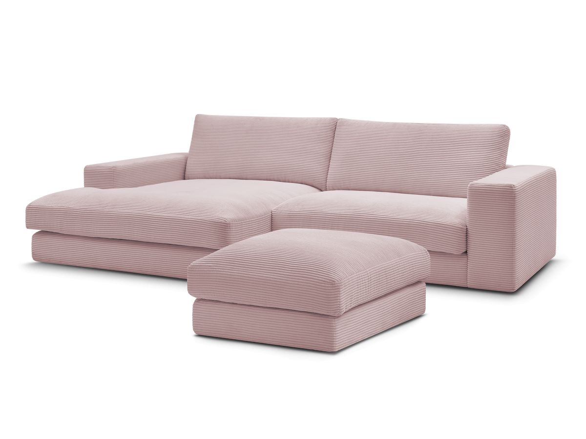 Canapé d'angle fixe LEONARD velours côtelé avec pouf