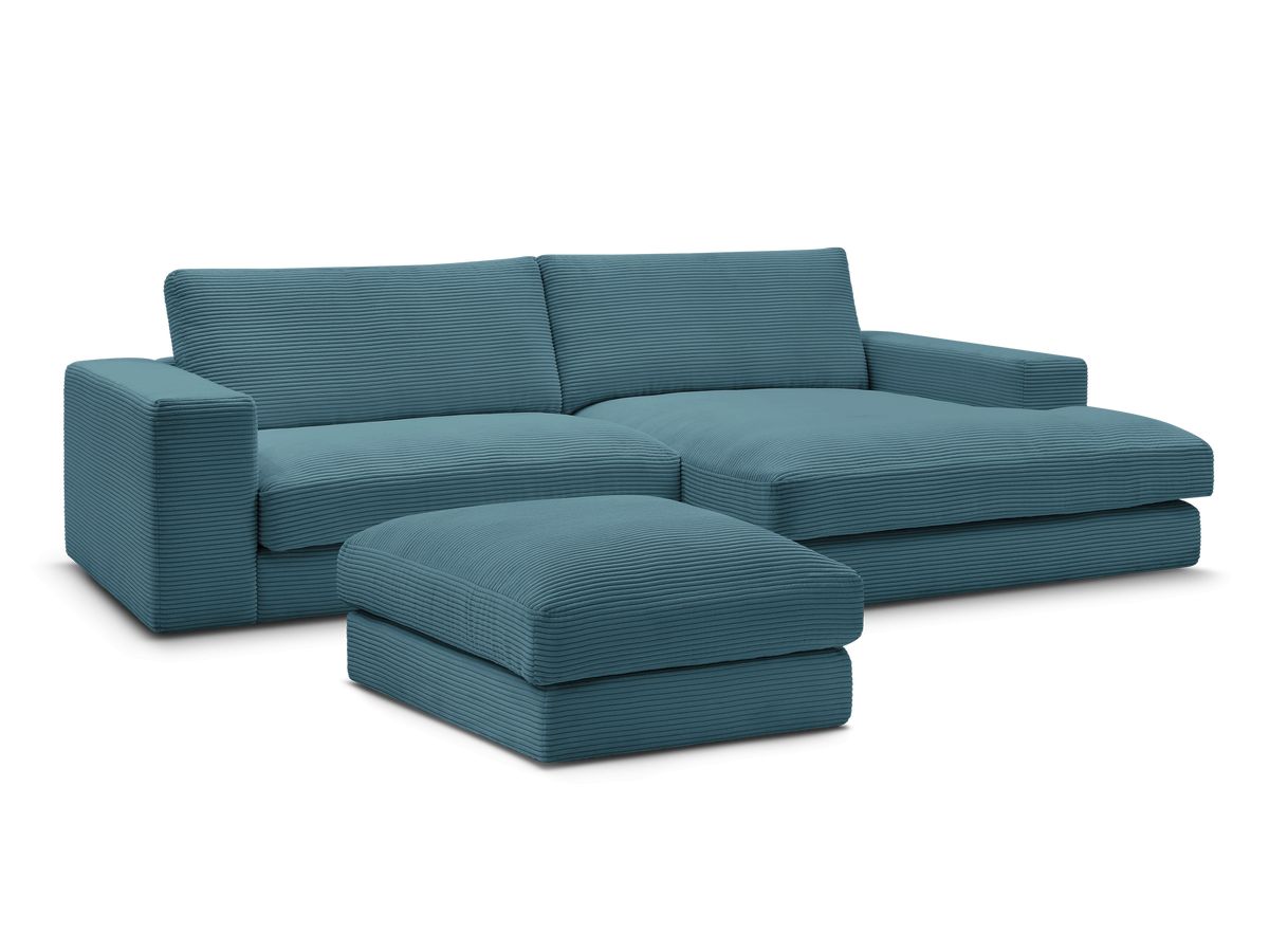 Canapé d'angle fixe LEONARD velours côtelé avec pouf