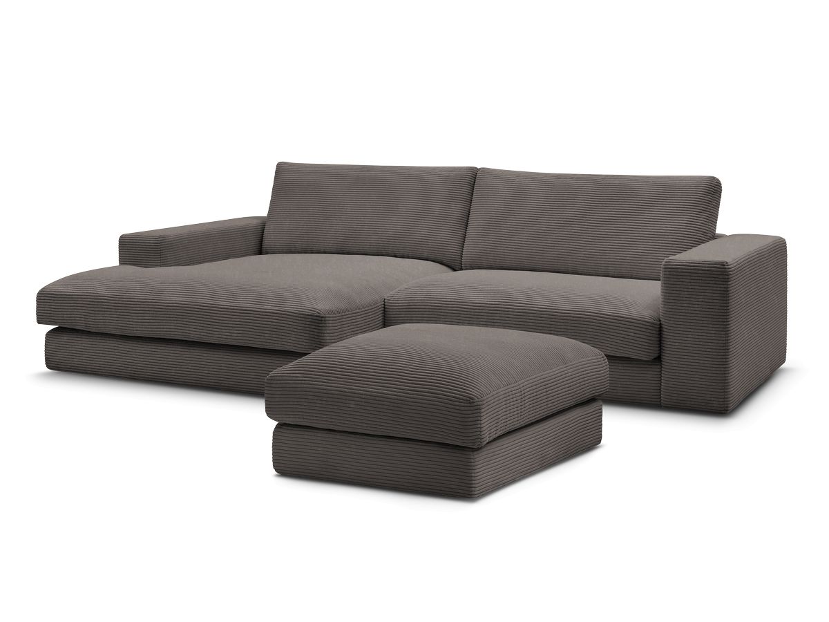 Canapé d'angle fixe LEONARD velours côtelé avec pouf