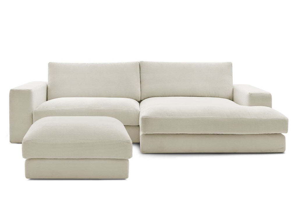 Canapé d'angle fixe LEONARD velours côtelé avec pouf