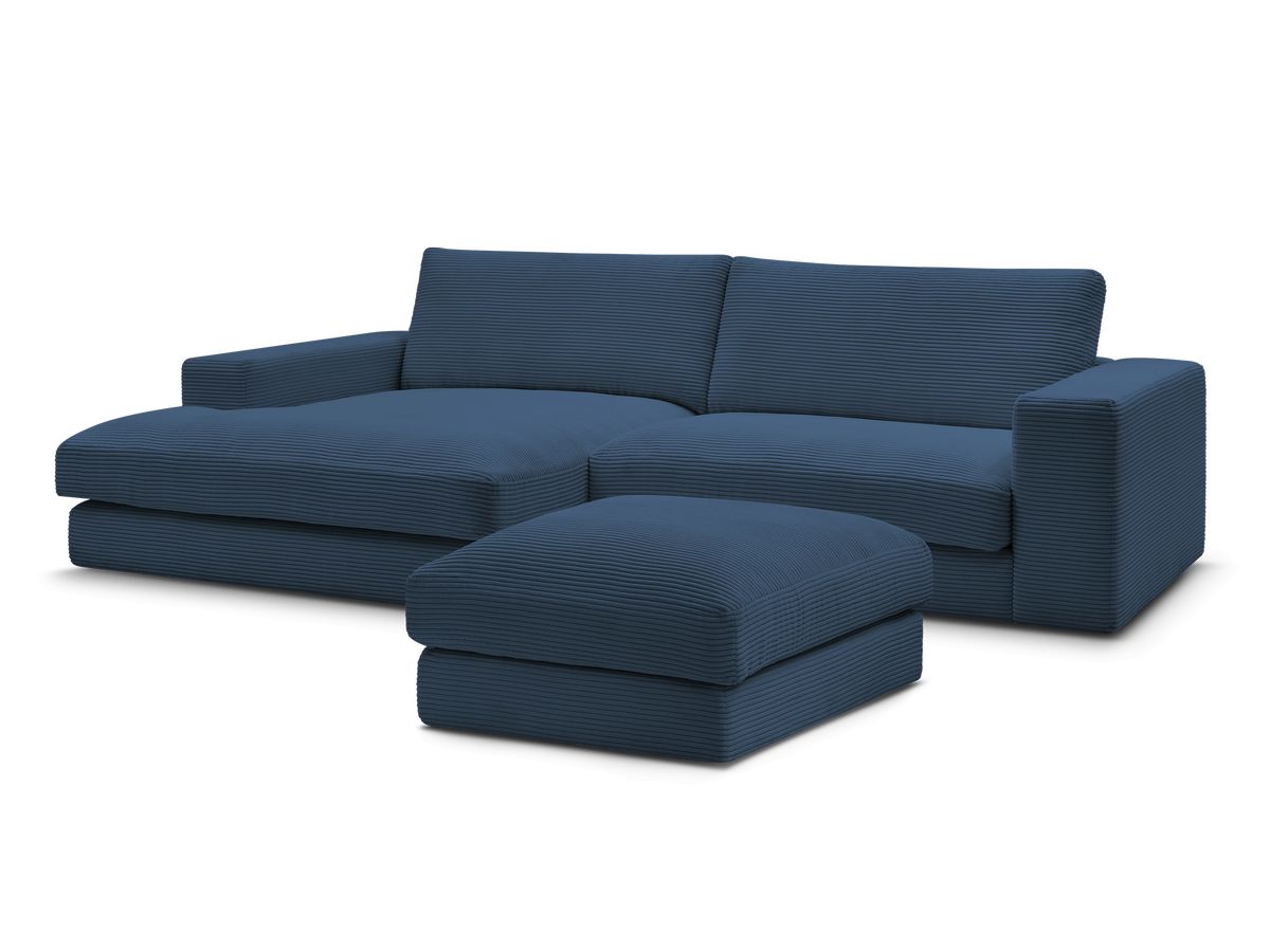 Canapé d'angle fixe LEONARD velours côtelé avec pouf