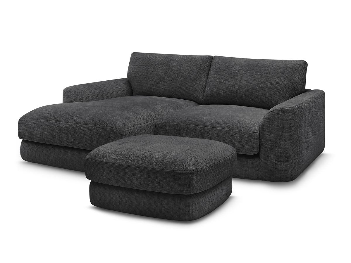 Canapé d'angle fixe LEONORE tissu texturé avec pouf