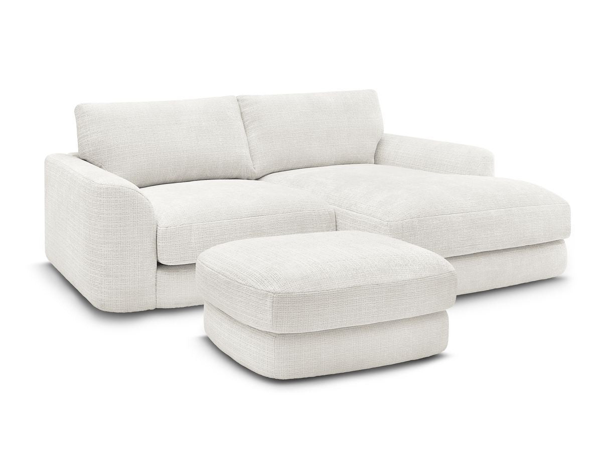Canapé d'angle fixe LEONORE tissu texturé avec pouf