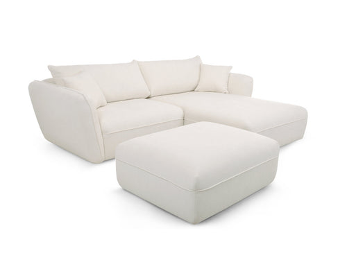 Canapé d'angle fixe LUIGI tissu lisse avec pouf