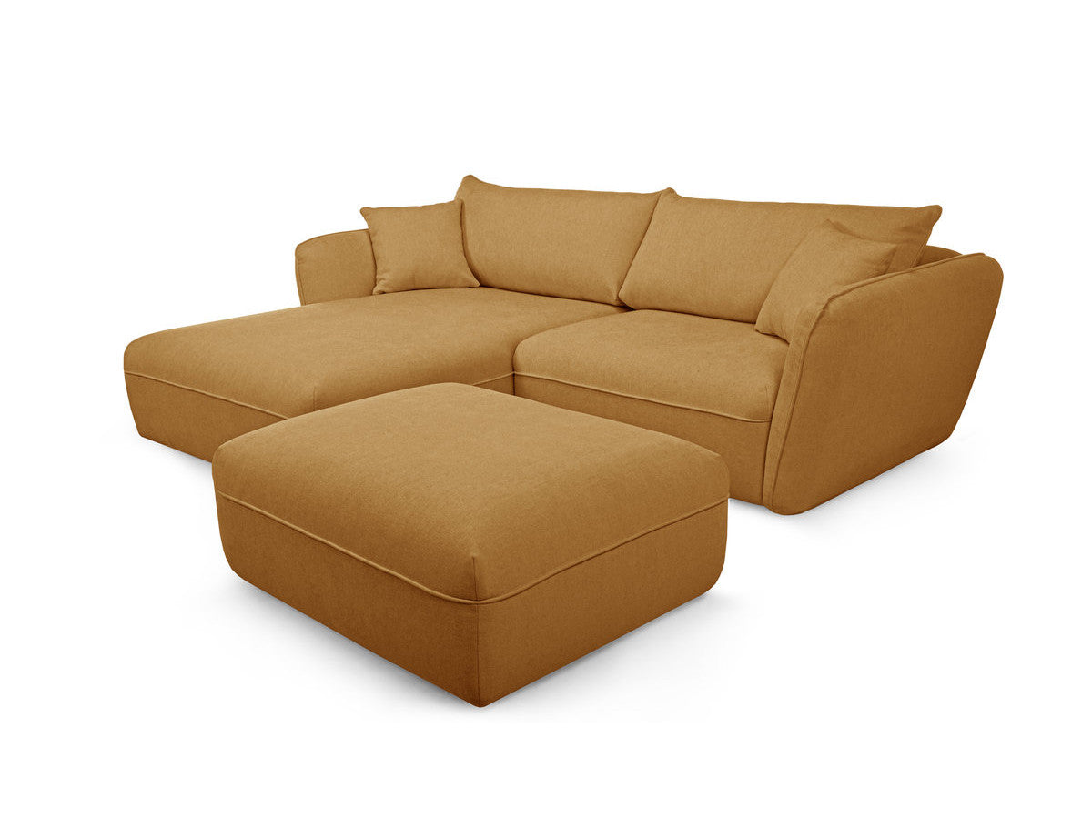 Canapé d'angle fixe LUIGI tissu lisse avec pouf