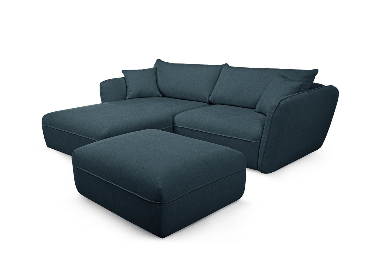 Canapé d'angle fixe LUIGI tissu lisse avec pouf