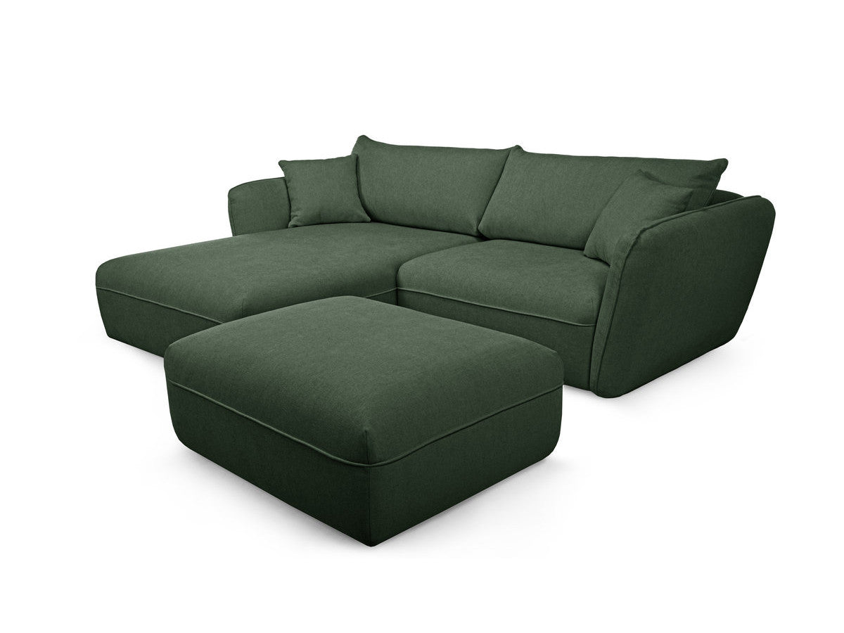Canapé d'angle fixe LUIGI tissu lisse avec pouf