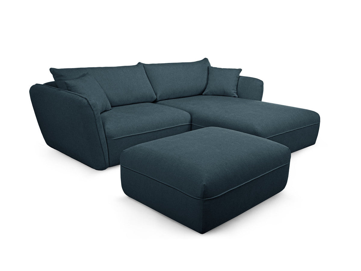 Canapé d'angle fixe LUIGI tissu lisse avec pouf