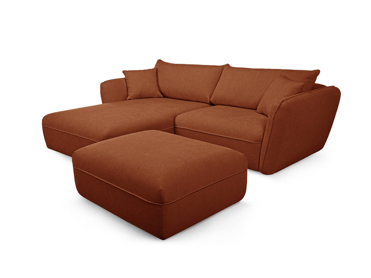 Canapé d'angle fixe LUIGI tissu lisse avec pouf