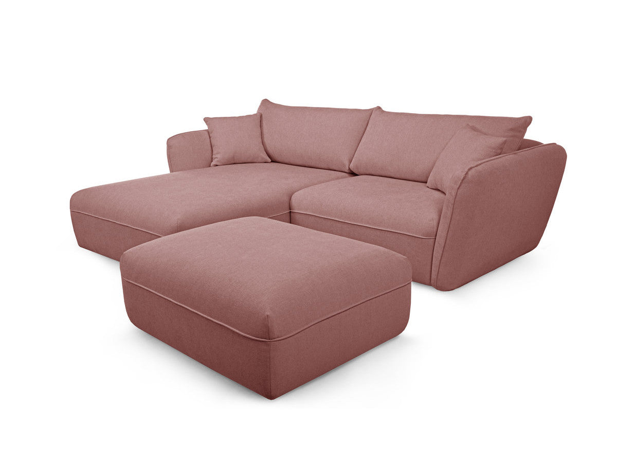 Canapé d'angle fixe LUIGI tissu lisse avec pouf