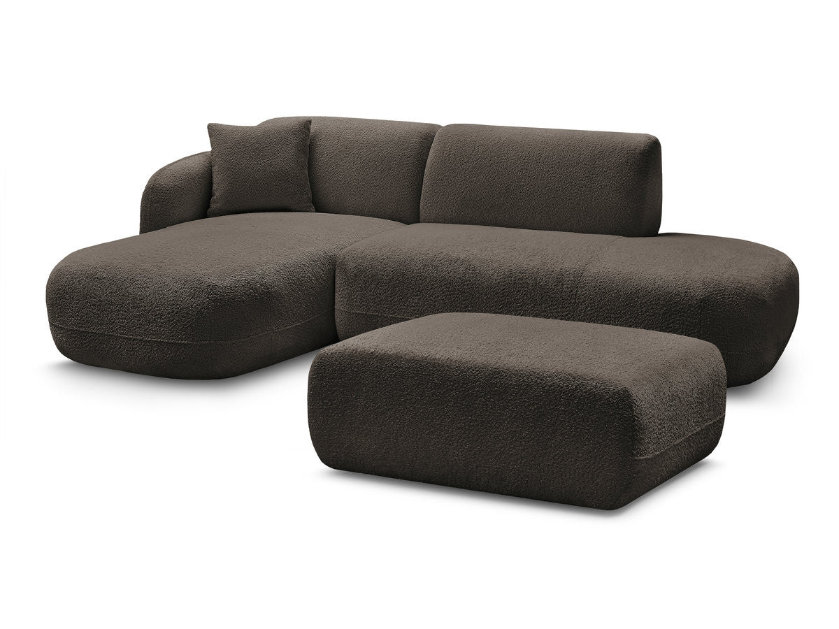 Canapé d'angle fixe modulable ANDA avec 1 méridienne, 1 chauffeuse bout de canapé et 1 pouf