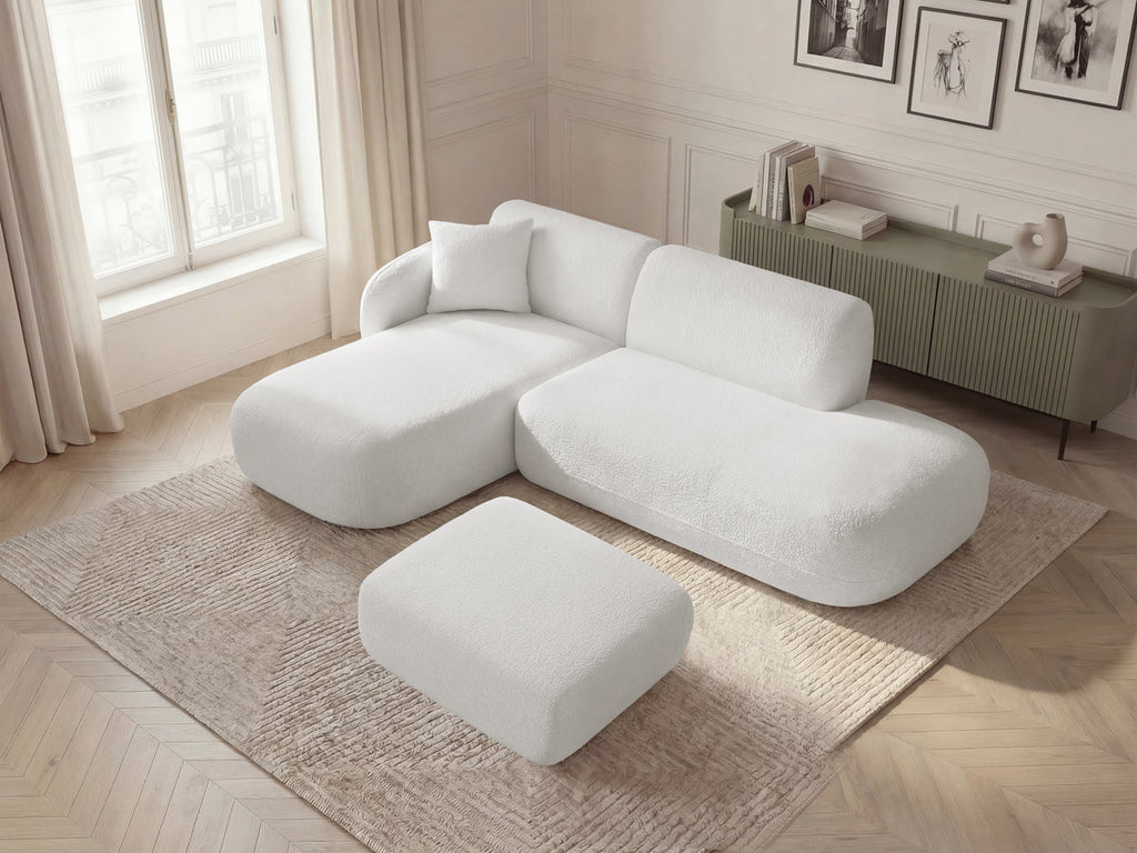 Canapé d'angle fixe modulable ANDA avec 1 méridienne, 1 chauffeuse bout de canapé et 1 pouf