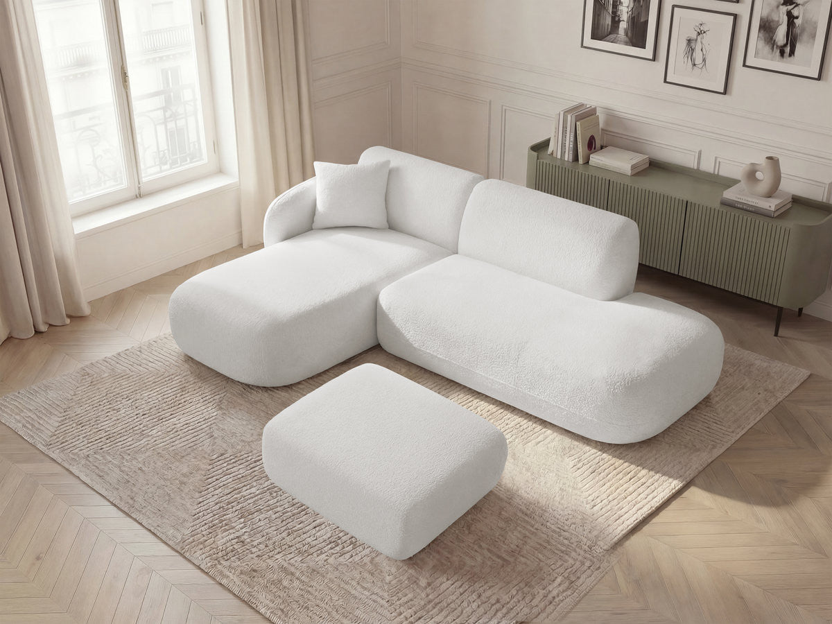 Canapé d'angle fixe modulable ANDA avec 1 méridienne, 1 chauffeuse bout de canapé et 1 pouf