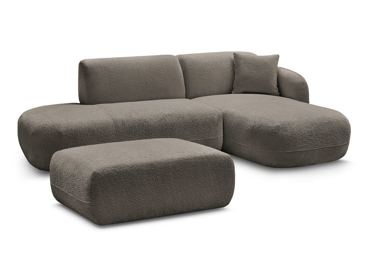 Canapé d'angle fixe modulable ANDA avec 1 méridienne, 1 chauffeuse bout de canapé et 1 pouf