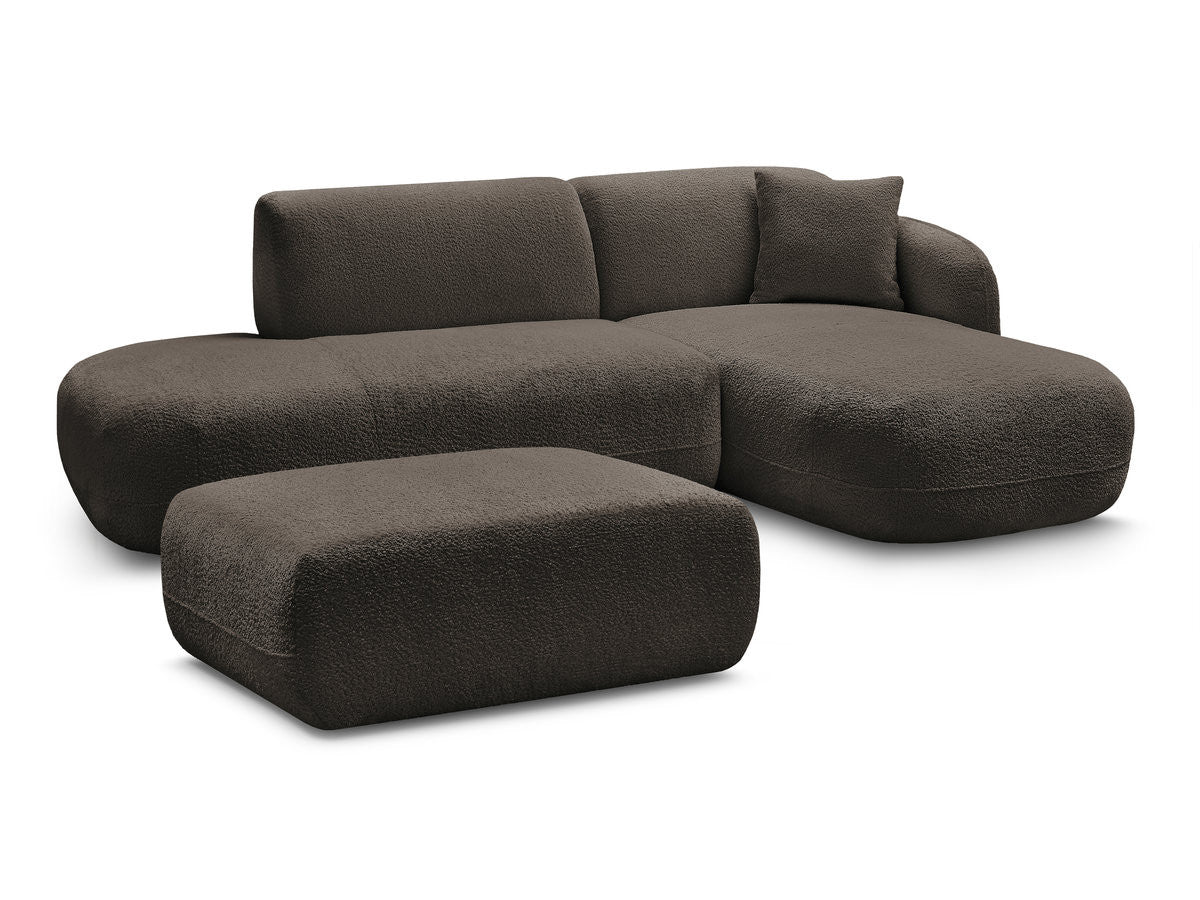 Canapé d'angle fixe modulable ANDA avec 1 méridienne, 1 chauffeuse bout de canapé et 1 pouf