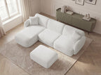 Canapé d'angle fixe modulable ANDA tissu chenille avec pouf