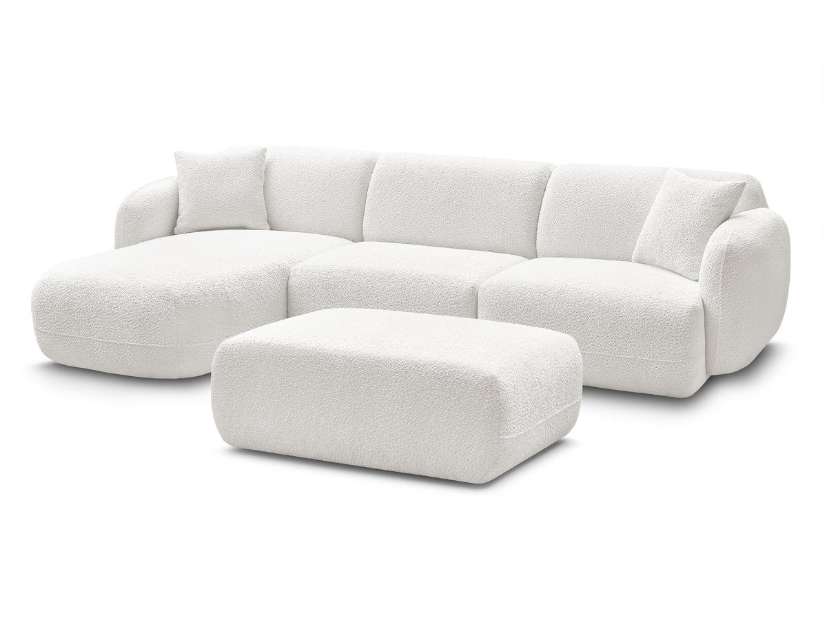 Canapé d'angle fixe modulable ANDA tissu chenille avec pouf