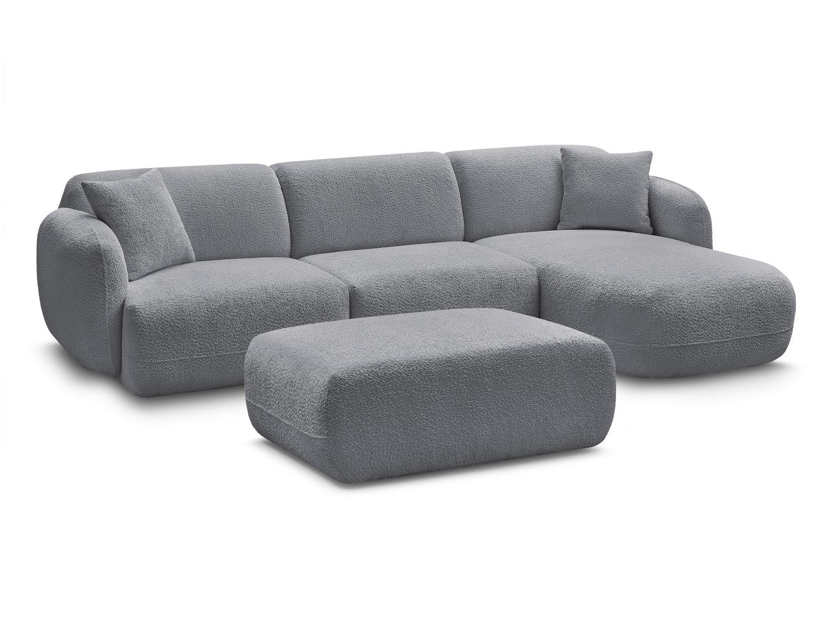 Canapé d'angle fixe modulable ANDA tissu chenille avec pouf