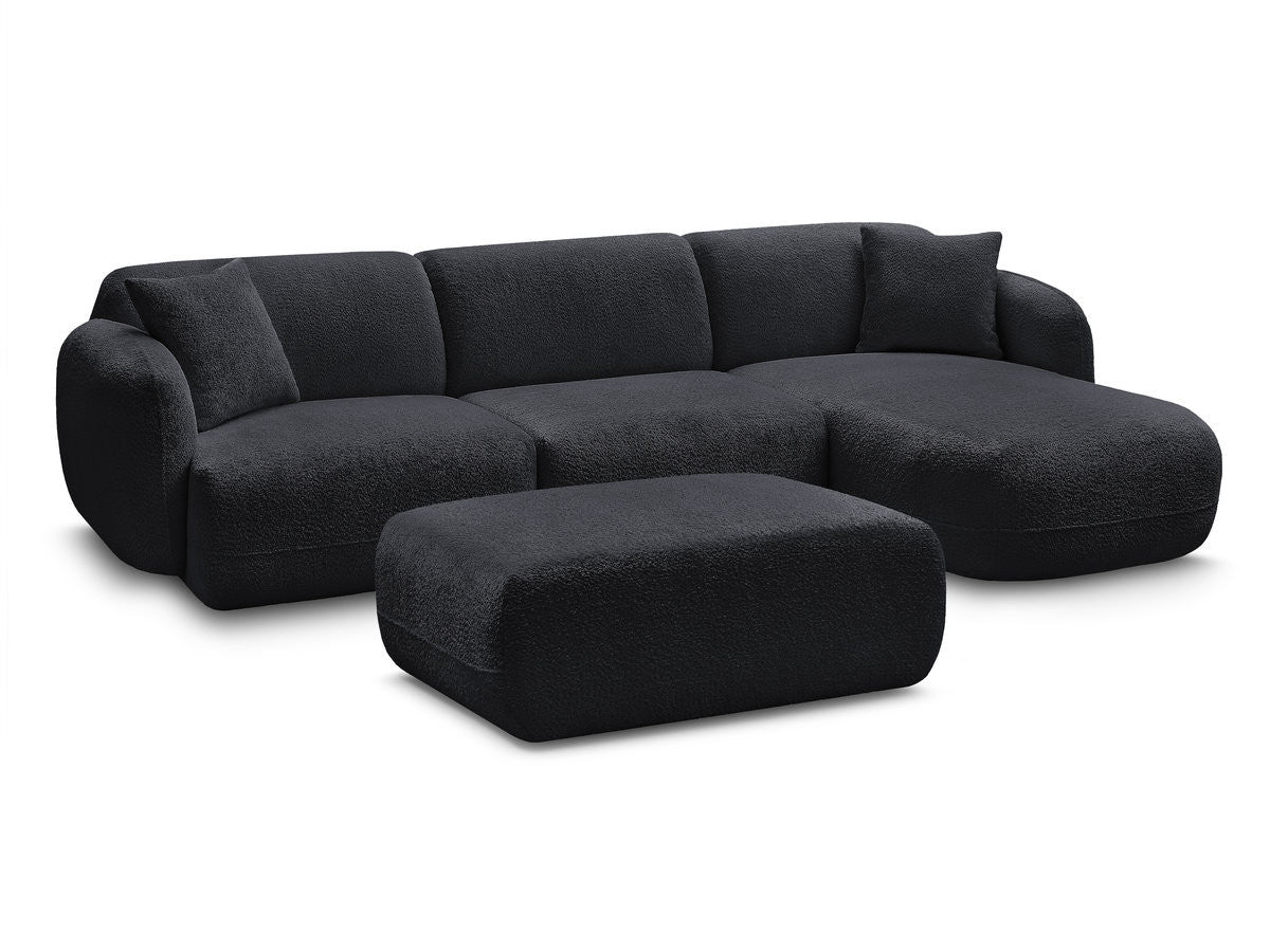 Canapé d'angle fixe modulable ANDA tissu chenille avec pouf