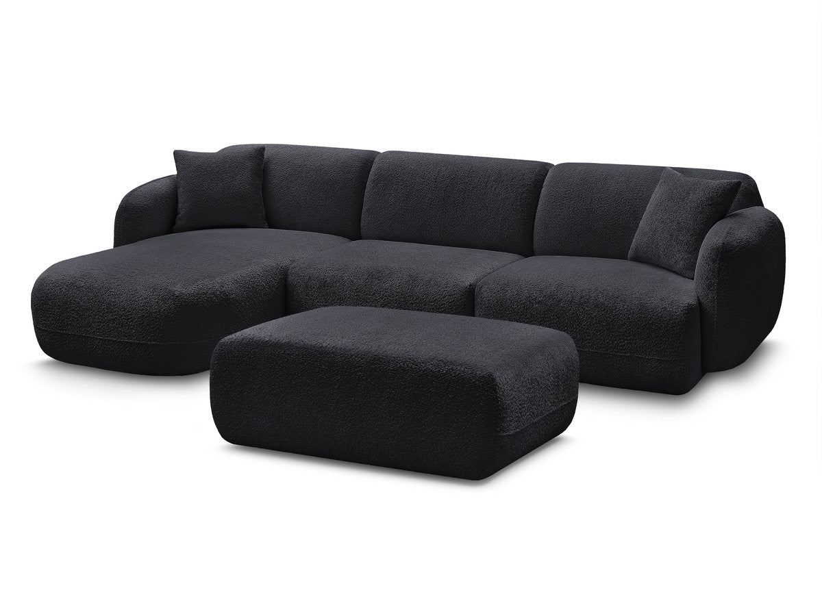 Canapé d'angle fixe modulable ANDA tissu chenille avec pouf