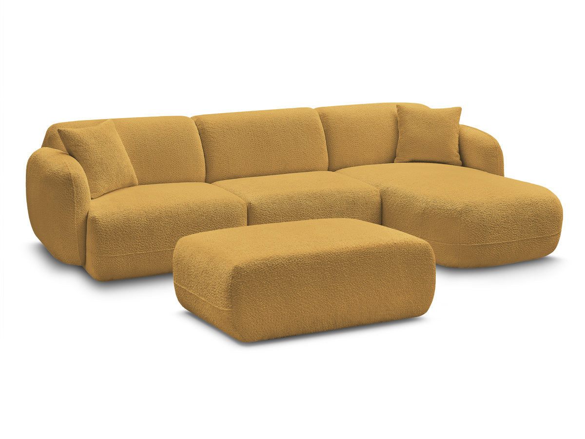 Canapé d'angle fixe modulable ANDA tissu chenille avec pouf