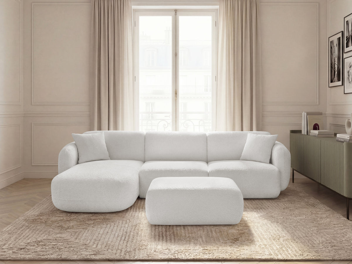 Canapé d'angle fixe modulable ANDA tissu chenille avec pouf