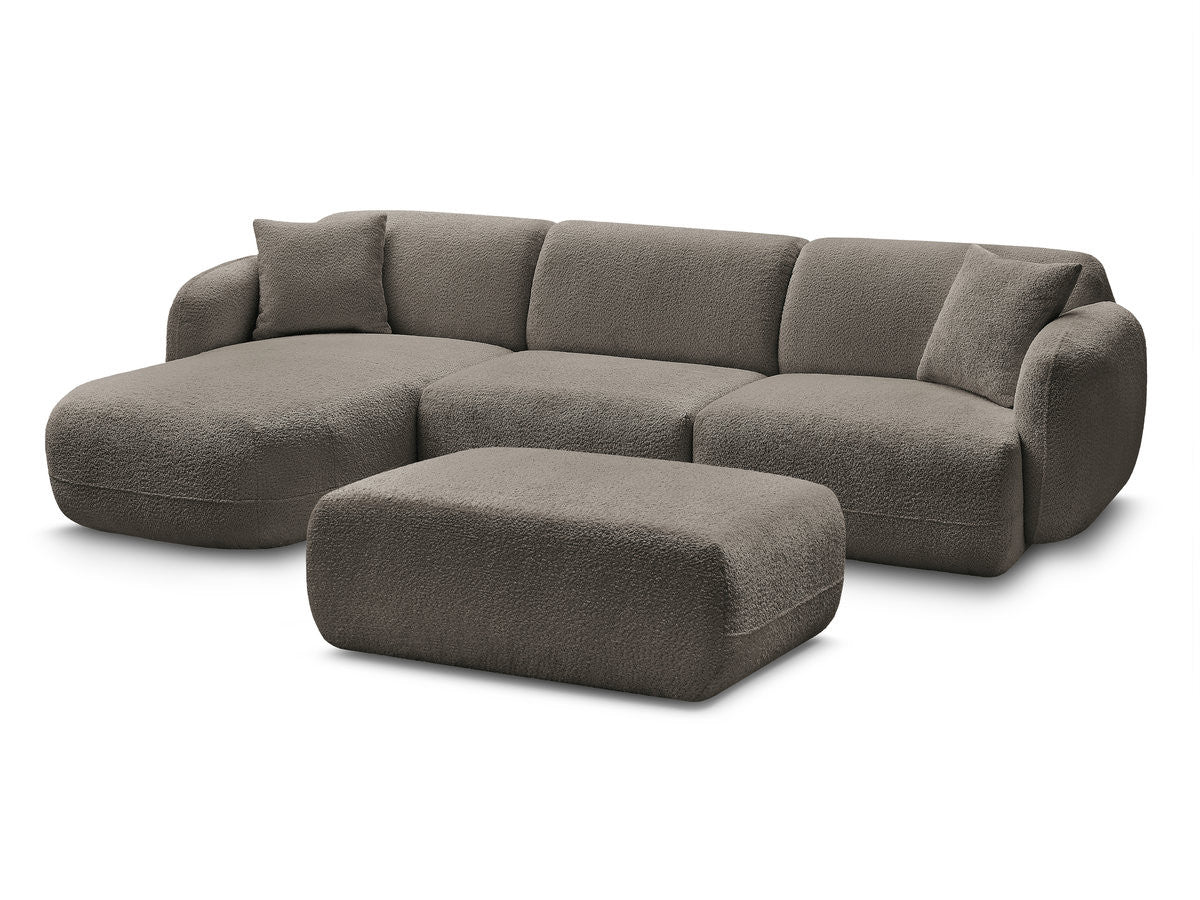 Canapé d'angle fixe modulable ANDA tissu chenille avec pouf