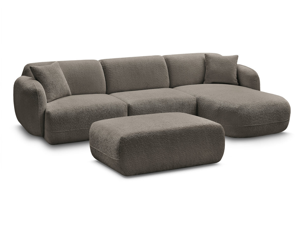 Canapé d'angle fixe modulable ANDA tissu chenille avec pouf
