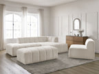 Canapé d'angle fixe modulable ANNECY tissu bouclette avec 1 chauffeuse 1 place et 1 pouf