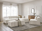 Canapé d'angle fixe modulable ANNECY tissu bouclette avec 1 chauffeuse 1 place et 1 pouf