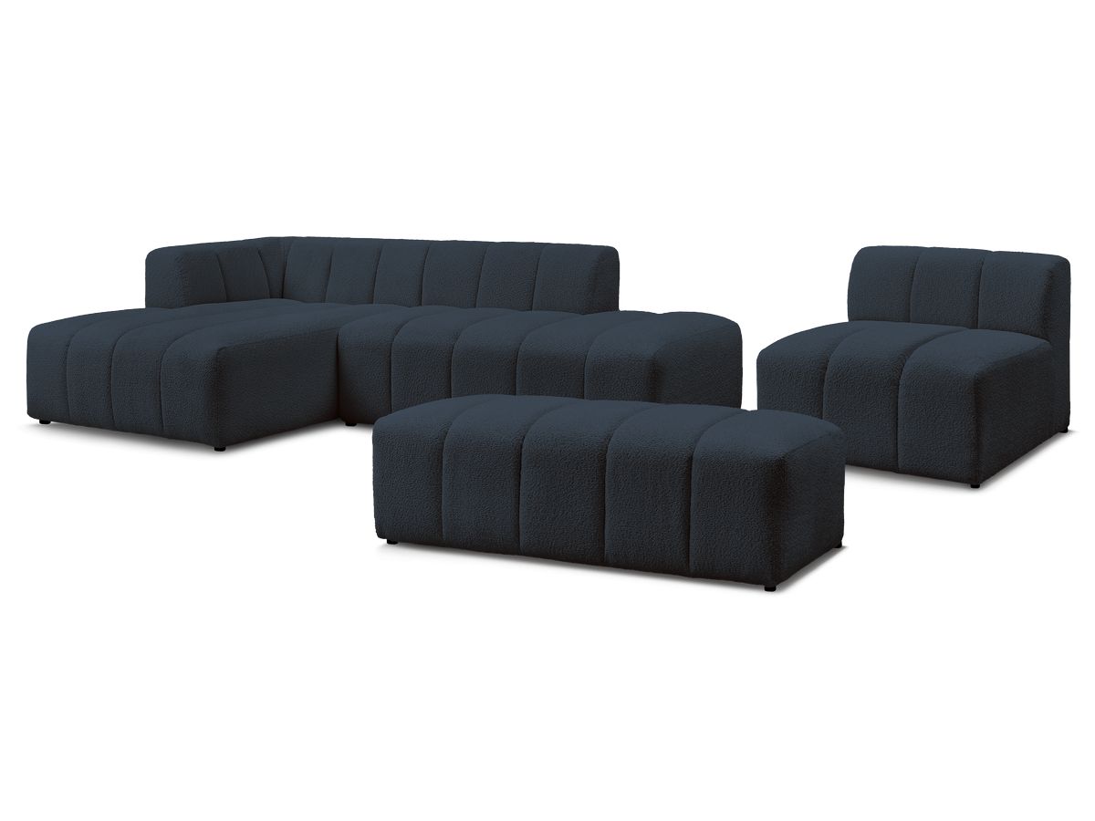 Canapé d'angle fixe modulable ANNECY tissu bouclette avec 1 chauffeuse 1 place et 1 pouf
