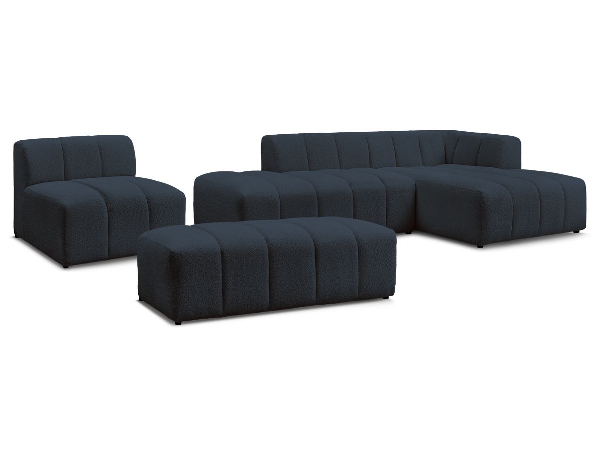 Canapé d'angle fixe modulable ANNECY tissu bouclette avec 1 chauffeuse 1 place et 1 pouf