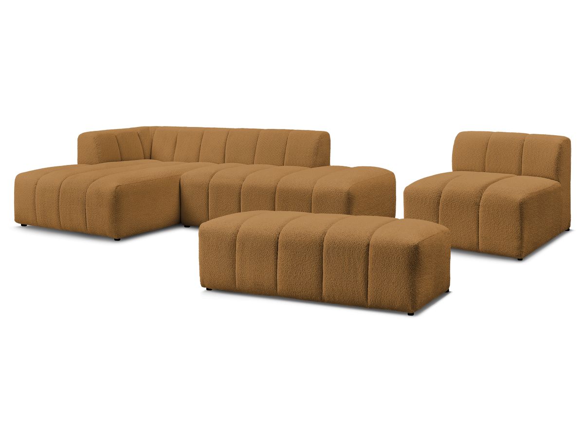 Canapé d'angle fixe modulable ANNECY tissu bouclette avec 1 chauffeuse 1 place et 1 pouf