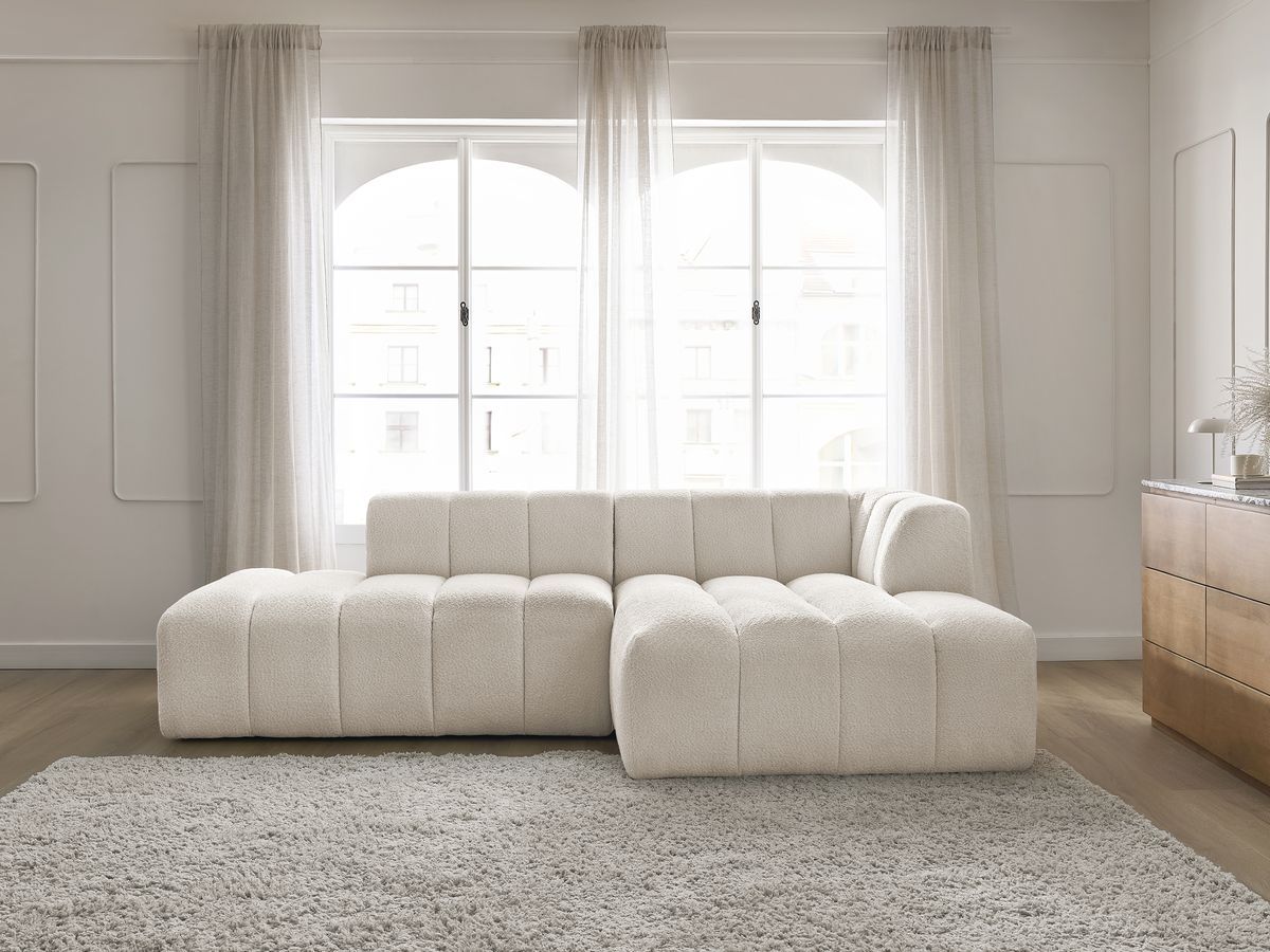 Canapé d'angle fixe modulable ANNECY tissu bouclette