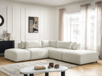 Canapé d'angle fixe modulable avec têtières JANA tissu chiné avec 2 chauffeuses, 1 angle et 2 poufs