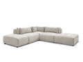 Canapé d'angle fixe modulable avec têtières JANA tissu texturé avec 2 chauffeuses, 1 angle et 2 poufs