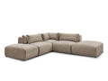 Canapé d'angle fixe modulable avec têtières JANA tissu velours avec 2 chauffeuses, 1 angle et 2 poufs