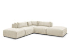 Canapé d'angle fixe modulable avec têtières JANA tissu velours avec 2 chauffeuses, 1 angle et 2 poufs