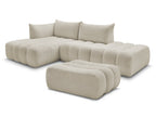 Canapé d'angle fixe modulable AZRA tissu bouclette avec pouf