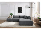 Canapé d'angle fixe modulable JEANNE tissu texturé avec 2 chauffeuses, 1 angle et 2 poufs