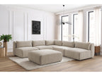 Canapé d'angle fixe modulable JEANNE tissu texturé avec 4 chauffeuses, 1 angle et 1 pouf