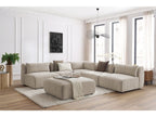 Canapé d'angle fixe modulable JEANNE tissu texturé avec 4 chauffeuses, 1 angle et 1 pouf