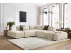 Canapé d'angle fixe modulable JEANNE tissu velours avec 2 chauffeuses, 1 angle et 2 poufs