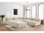 Canapé d'angle fixe modulable JEANNE tissu velours avec 4 chauffeuses, 1 angle et 1 pouf